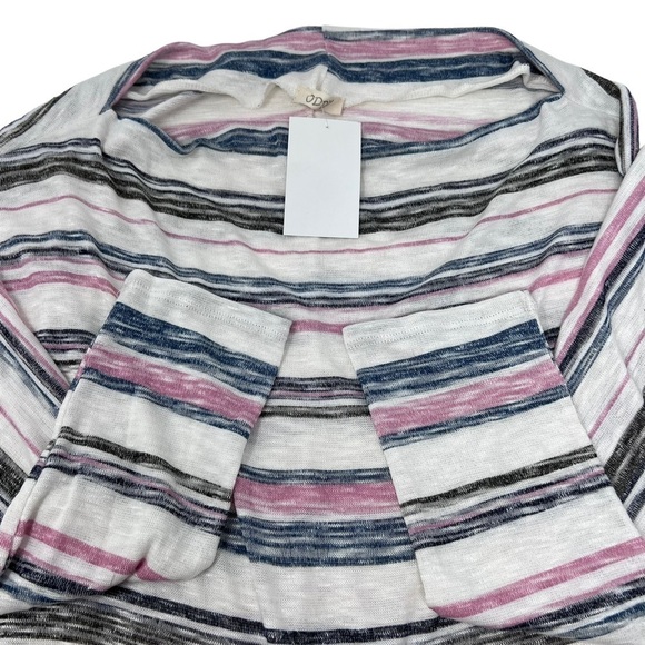 Oddy Pink Gray White Multi Stripe Relaxed Fit 3/4 Sleeve Top 2XL NWT Lightweight - Picture 8 of 11